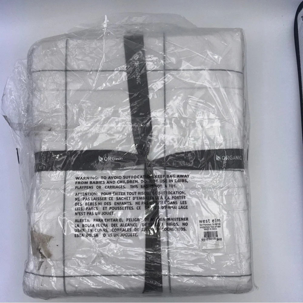 West Elm Washed Organic Cotton Twin Duvet Cover Windowpane White Black NIP